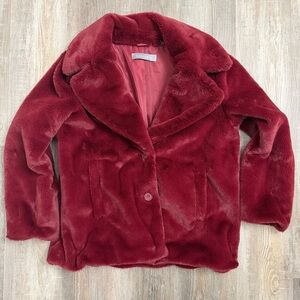 Bagatelle Women's Pink Faux Fur Button Up Lapel Neck Coat-size L *NEW w/o tag*